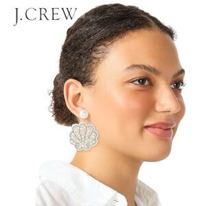 NWT J. Crew Seashell Pearl and Silver Floral Earrings